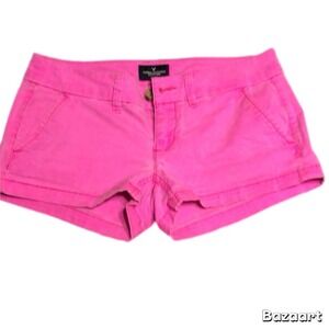 American Eagle Hot Pink Shortie Shorts Stretch AEO Y2K Chino belt loops sz 6